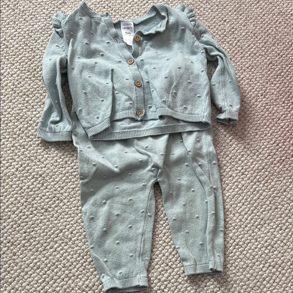 Baby Swiss dot pale blue Knit Set